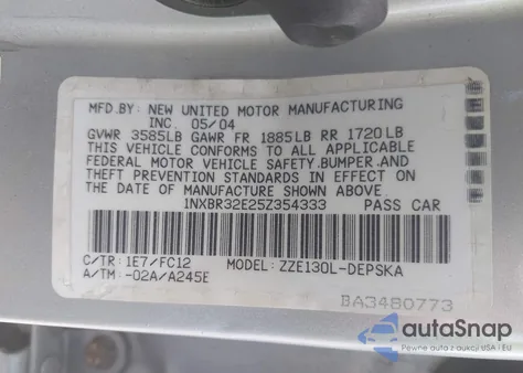 2005 Toyota Corolla S из США, поврежденный, VIN 1NXBR32E25Z354333